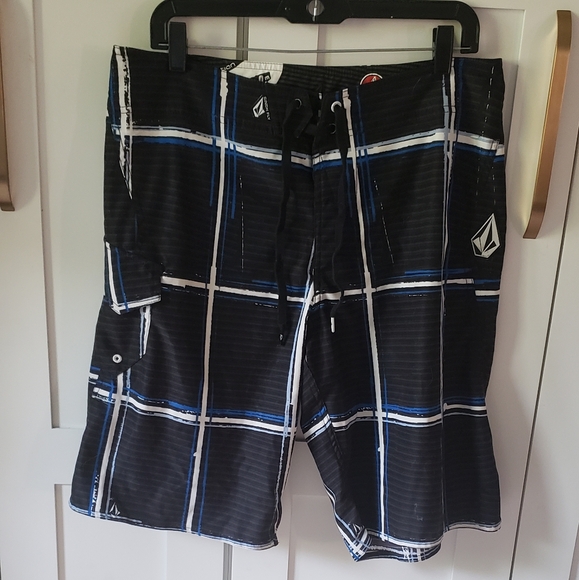 Volcom Shorts Mens 32 Brown Blue Boardshorts Swim Trunks - Picture 1 of 7